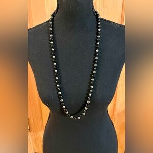 Alaska Black Diamond Hematite 32” Popover Necklace Shiny Black Silver Beaded NWT
